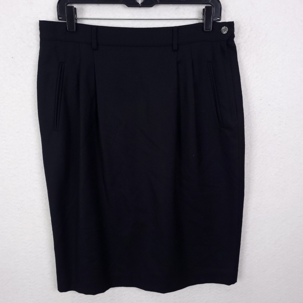 Talbots Pencil Skirt Black Size 12 Pleated 100% Wool Lined Professional Career